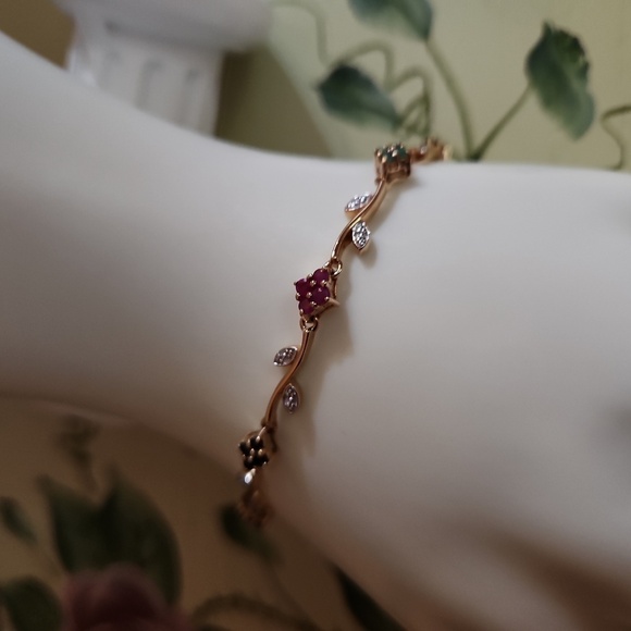 JTV Multi Stone 18K Yellow Gold Over Sterling Silver Bracelet - Picture 1 of 12